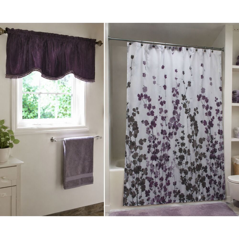 Purple Bathroom Decor Bundle Mainstays Shower Curtain + 2 Target Valances